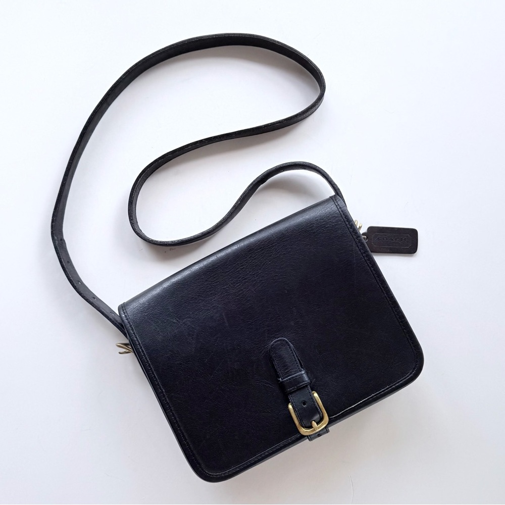 Vintage Coach 1970s-80s Saddle Pouch Bag 9590 Black Glovetanned Leather NYC USA
